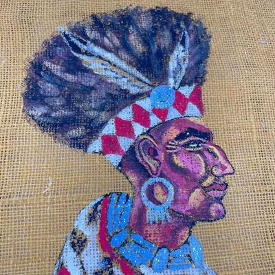NATIVE AMERICAN CHIEF PAINTING ON BURLAP - SIGNED â€œMIDGEâ€