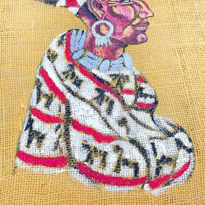 NATIVE AMERICAN CHIEF PAINTING ON BURLAP - SIGNED â€œMIDGEâ€