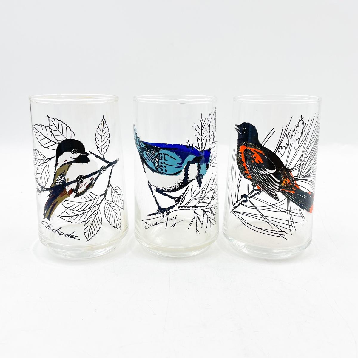 5” BIRD DRINKING GLASSES - CHICKADEE, BLUE JAY, ORIOLE | EstateSales.org