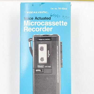 VINTAGE REALISTIC MICROCASSETTE RECORDER, CASE, & TAPES