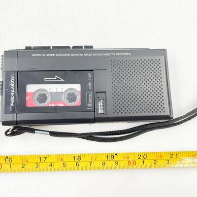 VINTAGE REALISTIC MICROCASSETTE RECORDER, CASE, & TAPES