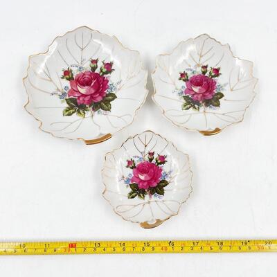 VINTAGE JAPAN 4â€-6â€ ROSE LEAF CHINA PLATE SET