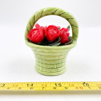 1979 3â€ CERAMIC BASKET W/ FAUX FLOWERS - SIGNED â€œTOLTECâ€