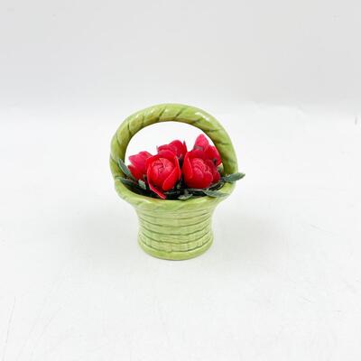 1979 3â€ CERAMIC BASKET W/ FAUX FLOWERS - SIGNED â€œTOLTECâ€