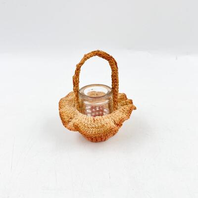 3â€ CROCHETED BASKET W/ GLASS INSERT