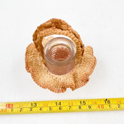 3â€ CROCHETED BASKET W/ GLASS INSERT