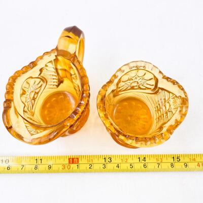 VINTAGE 2â€ AMBER DEPRESSION GLASS CREAMER AND SUGAR SET