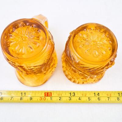 VINTAGE 2â€ AMBER DEPRESSION GLASS CREAMER AND SUGAR SET