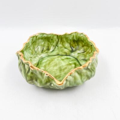 HANDMADE 8â€ GREEN & GOLD POTTERY BOWL - SIGNED â€œMARTHA BURKHEADâ€