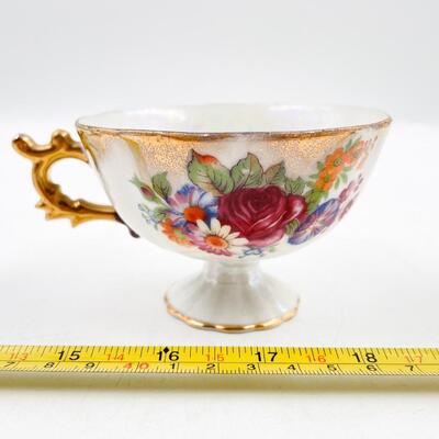 VINTAGE PEARLESCENT FLORAL TEACUP & SAUCER