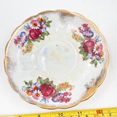 VINTAGE PEARLESCENT FLORAL TEACUP & SAUCER