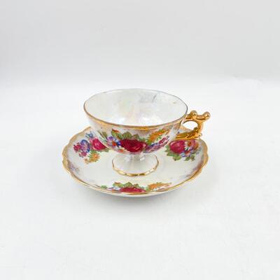 VINTAGE PEARLESCENT FLORAL TEACUP & SAUCER