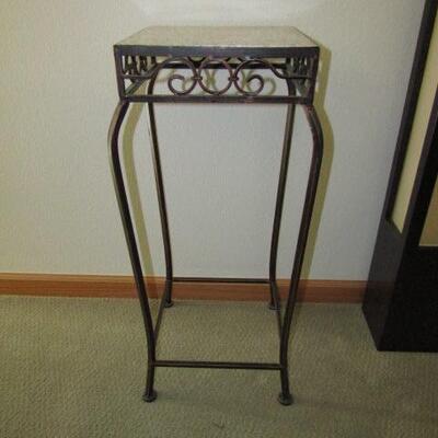LOT 6  IRON BASE PLANT STAND WITH MARBLE TOP