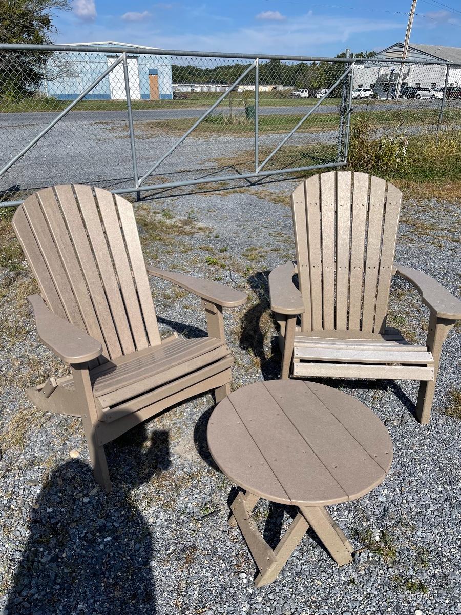 624Pair of Composite Adirondack Chairs & Table
