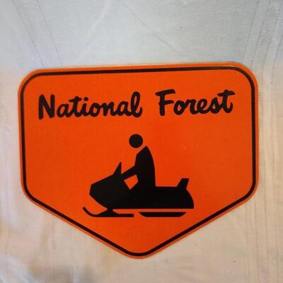 Vintage National Forest Metal Sign with Snow Mobile