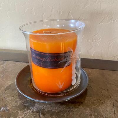 Tommy Bahama Candle and Etched Glass Candleholder
