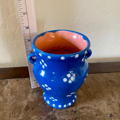 Painted Blue Vase with White Dots