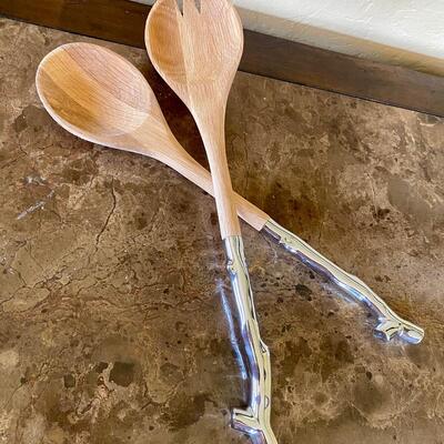 Wood Salad Servers with Silver Handles