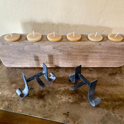 Wood Block Votive Holder with Removable Iron Legs and 6 Candles