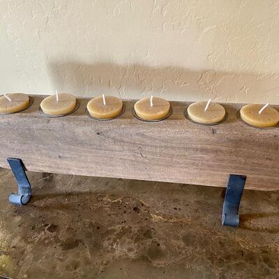 Wood Block Votive Holder with Removable Iron Legs and 6 Candles