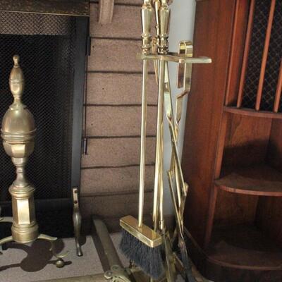 Brass Fireplace Andirons Tools & Hearth Guard *SCREEN NOT INCLUDED*