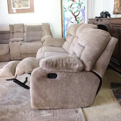 Light Beige Couch & Loveseat Set Recliner Seat Cup Holder