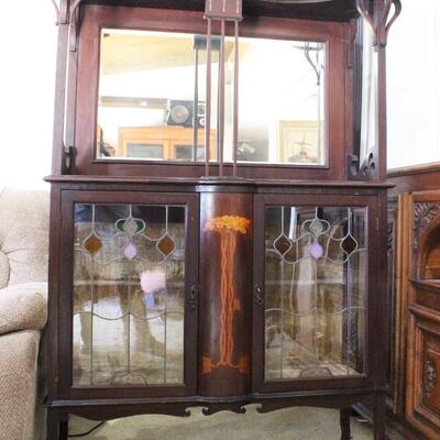 Antique Mirrored Top Buffet China Display Parlor Cabinet Etagere