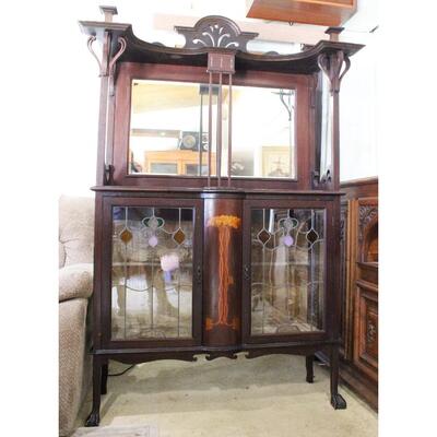 Antique Mirrored Top Buffet China Display Parlor Cabinet Etagere