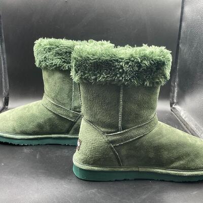 Olive Green Lamo Cresson Suede Buckle Ankle Boots Faux Fur