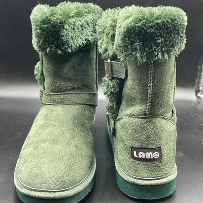 Olive Green Lamo Cresson Suede Buckle Ankle Boots Faux Fur