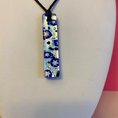 Blue Star Glass Pendant Necklace on Leather Strap