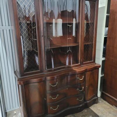 Beautiful antique china cabinet with curved glass