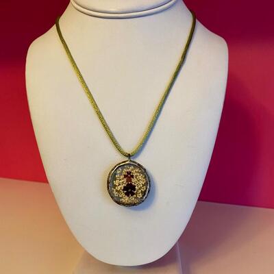 Glass Flower Pendant Adjustable Necklace