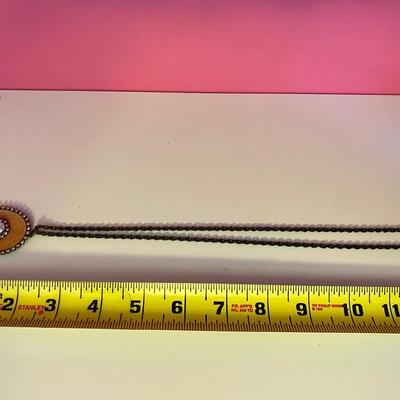 Long Jewel and Brass Pendant Necklace