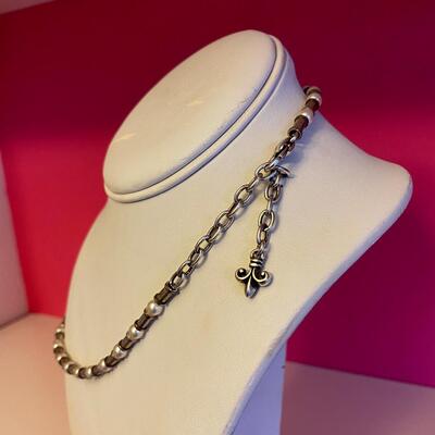 Brighton Necklace Silver Tone Hearts Fleur De Lis Faux Pearl - Rare