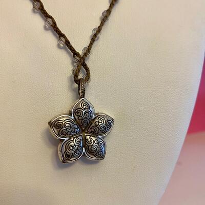 Brighton Flower Pendant on Brown and Beaded Necklace