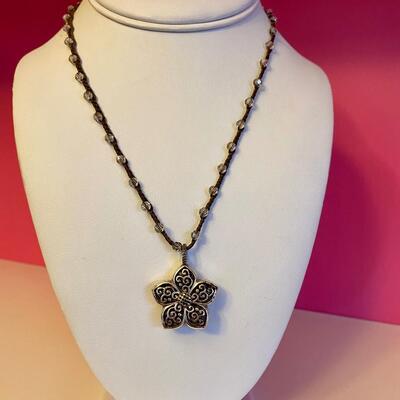 Brighton Flower Pendant on Brown and Beaded Necklace