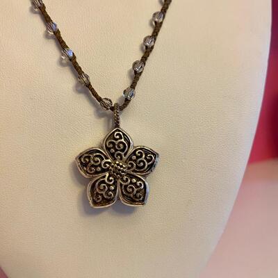 Brighton Flower Pendant on Brown and Beaded Necklace