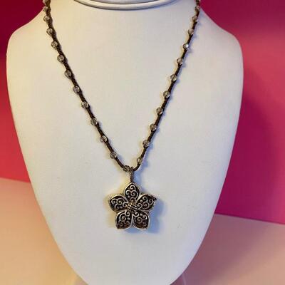Brighton Flower Pendant on Brown and Beaded Necklace