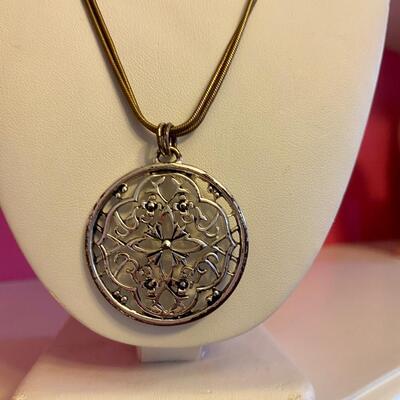 Vintage Etienne Aiger Necklace Silver Double Strand Large Medallion Necklace