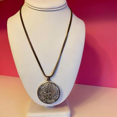 Vintage Etienne Aiger Necklace Silver Double Strand Large Medallion Necklace