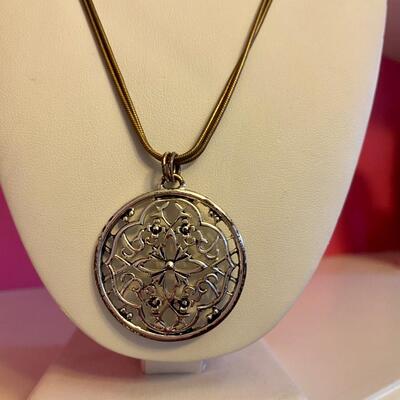 Vintage Etienne Aiger Necklace Silver Double Strand Large Medallion Necklace
