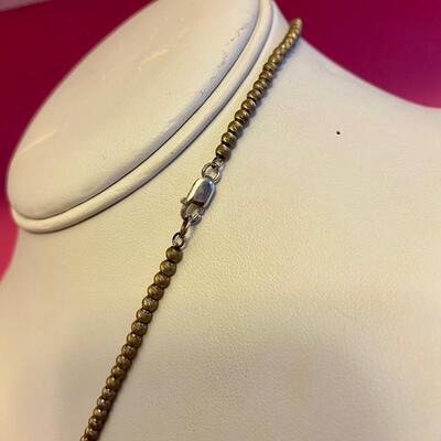 Gold Beaded Necklace with Gray Pearl