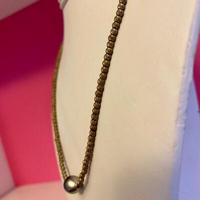 Gold Beaded Necklace with Gray Pearl