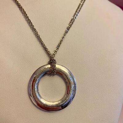 Express Double Chain Silver Circle Pendant Necklace
