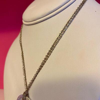 Express Double Chain Silver Circle Pendant Necklace