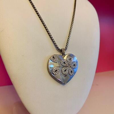 Brighton Heart Flower Crystal Pendant Silver Necklace