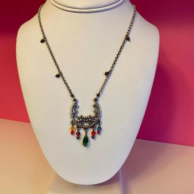 Brighton Swarovski Multi Color Crystal Drop Floral Pendant Horseshoe Necklace
