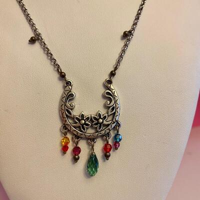 Brighton Swarovski Multi Color Crystal Drop Floral Pendant Horseshoe Necklace