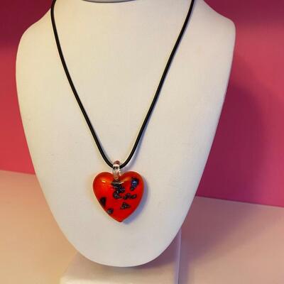 Red Glass Heart Pendant Necklace